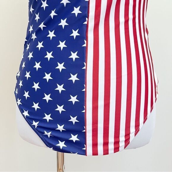 Patriotic USA American Flag Stars and Stripes Lattice One Piece Swimsuit - Picture 4 of 16